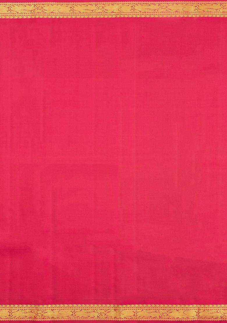 Mustard Handloom Korvai Kanchipuram Silk Saree With Zari Buttas With Korvai And Temple Border Design For Women - Indya