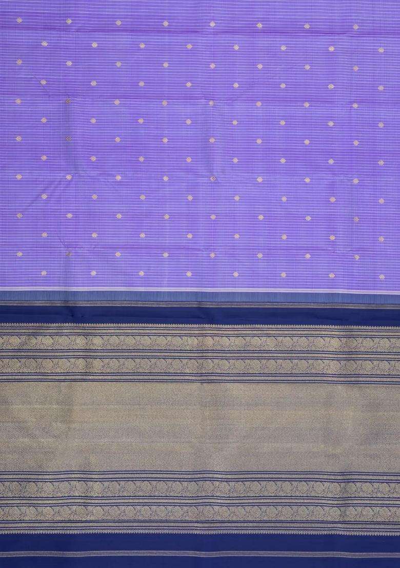 Lavander Lavender Handloom Korvai Kanchipuram Silk Saree With Stripes Buttas With Korvai And Temple Border Design For Women - Indya