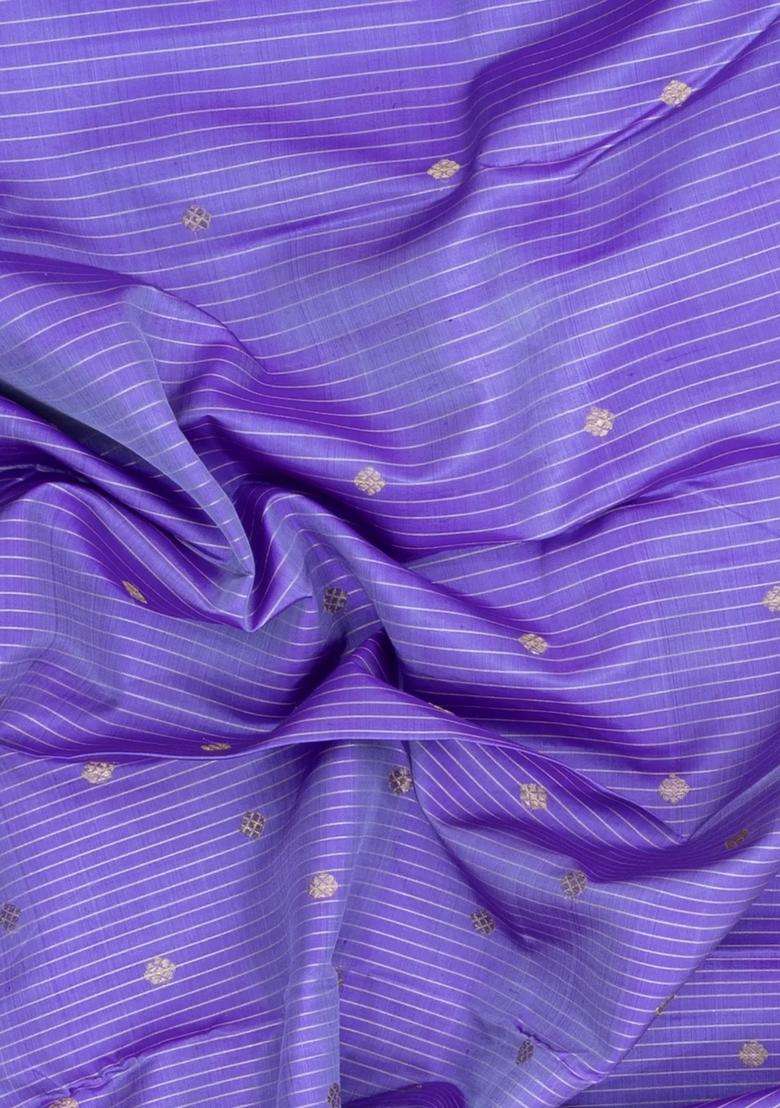 Lavander Lavender Handloom Korvai Kanchipuram Silk Saree With Stripes Buttas With Korvai And Temple Border Design For Women - Indya