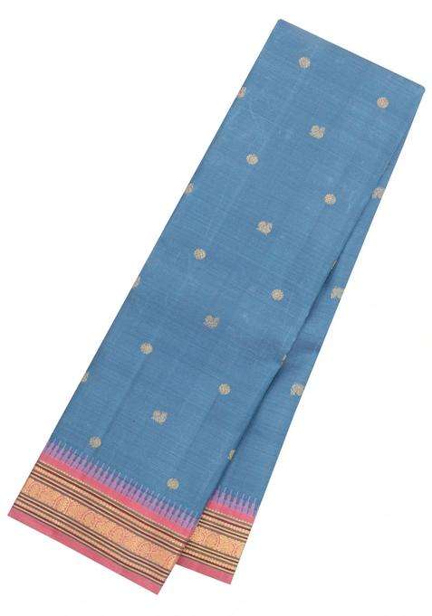 Grey Handloom Korvai Kanchipuram Silk Saree With Stripes Buttas With Korvai And Temple Border Design For Women