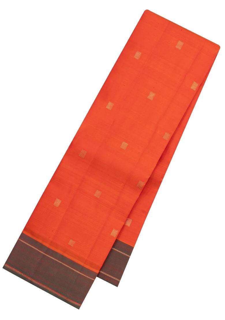 Orange Handloom Kanchipuram Silk Saree With Square Buttas With Buttas And Brocade Design For Women - Indya