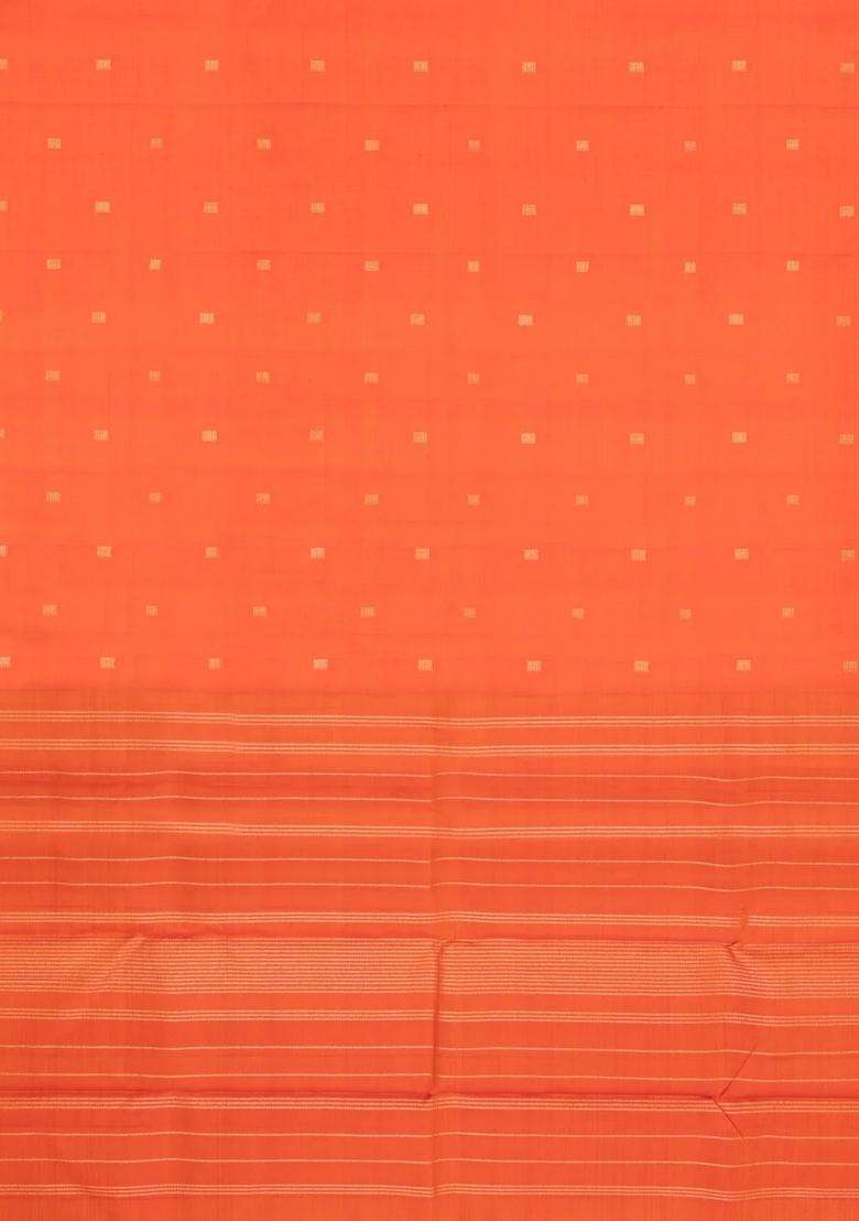 Orange Handloom Kanchipuram Silk Saree With Square Buttas With Buttas And Brocade Design For Women - Indya