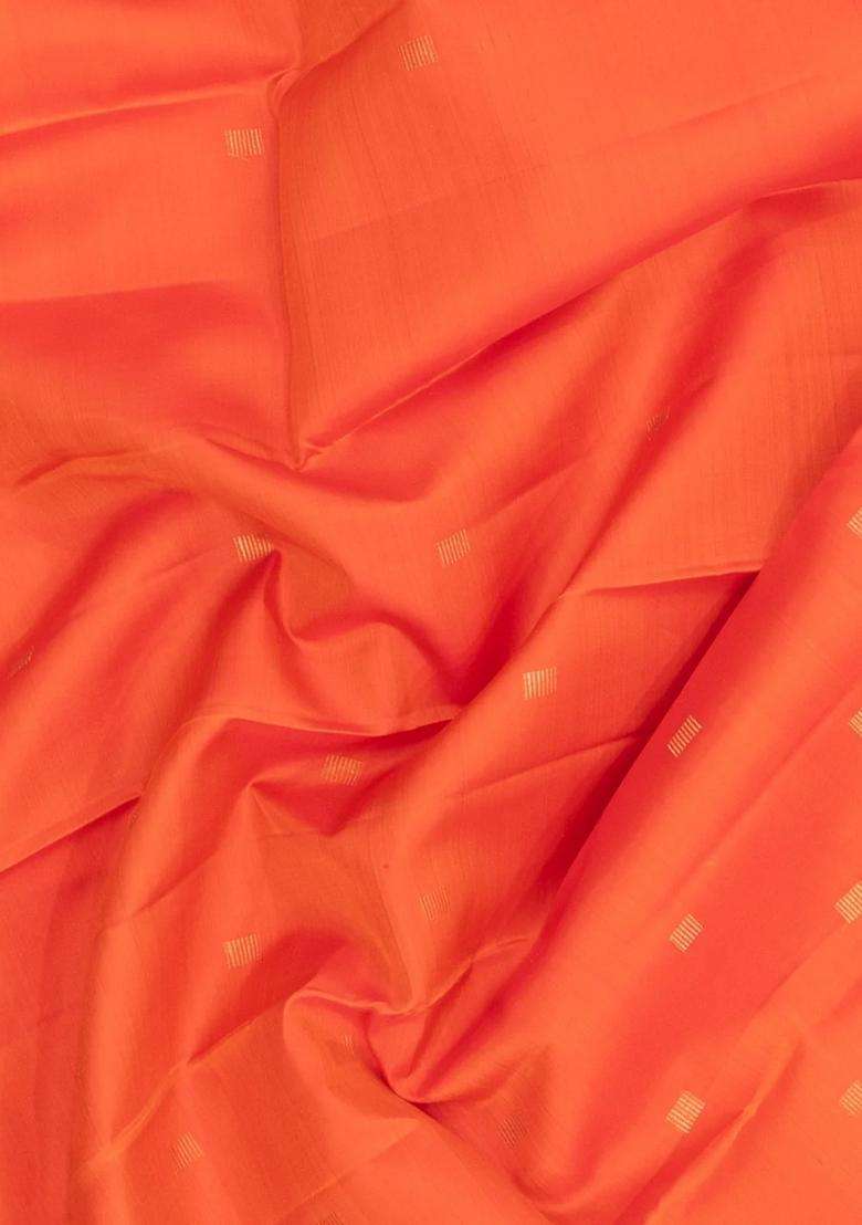 Orange Handloom Kanchipuram Silk Saree With Square Buttas With Buttas And Brocade Design For Women - Indya