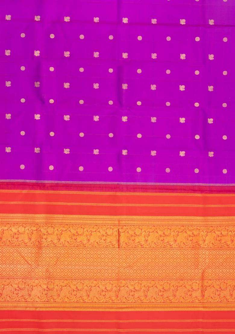 Purple Handloom Kanchipuram Silk Saree With Buttas With Buttas And Brocade Design For Women - Indya