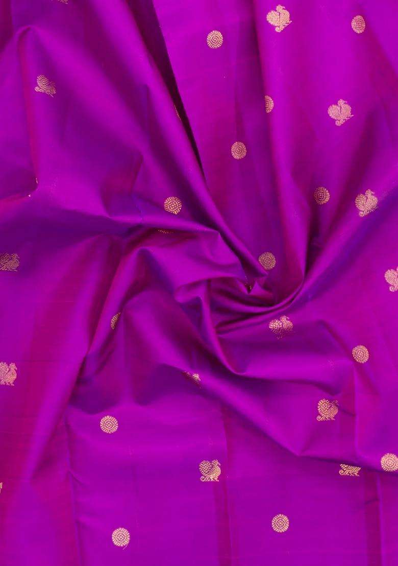 Purple Handloom Kanchipuram Silk Saree With Buttas With Buttas And Brocade Design For Women - Indya