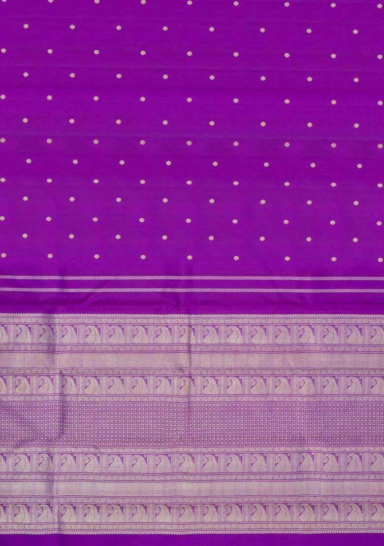 Purple Handloom Kanchipuram Silk Saree With Buttas Zari Border With Buttas And Brocade Design For Women - Indya