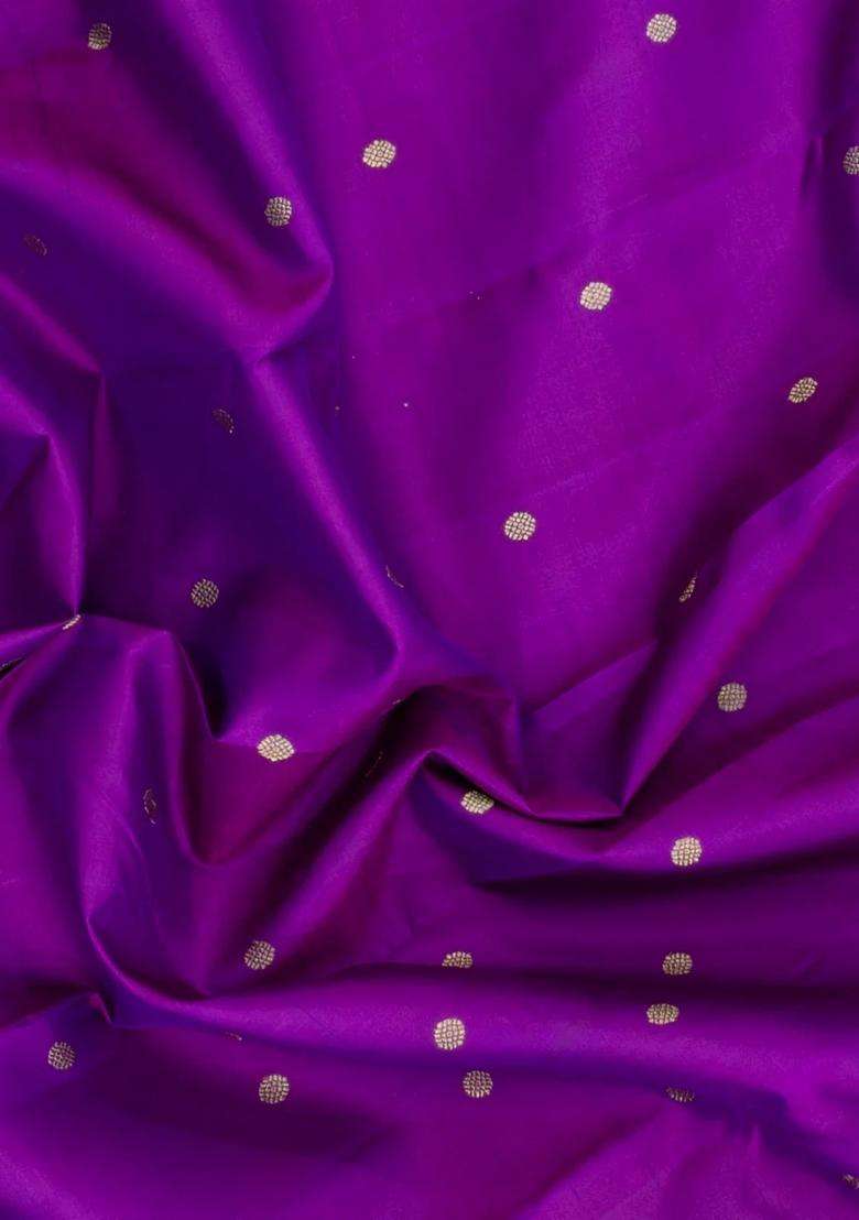 Purple Handloom Kanchipuram Silk Saree With Buttas Zari Border With Buttas And Brocade Design For Women - Indya