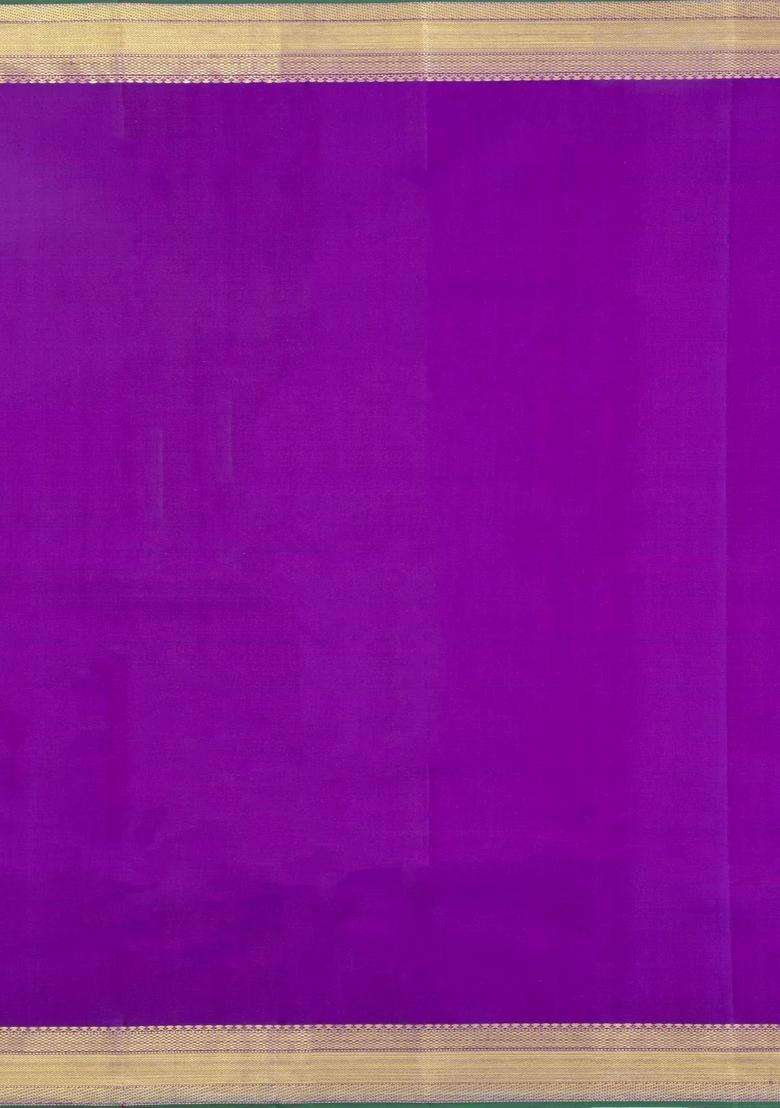 Purple Handloom Kanchipuram Silk Saree With Buttas Zari Border With Buttas And Brocade Design For Women - Indya