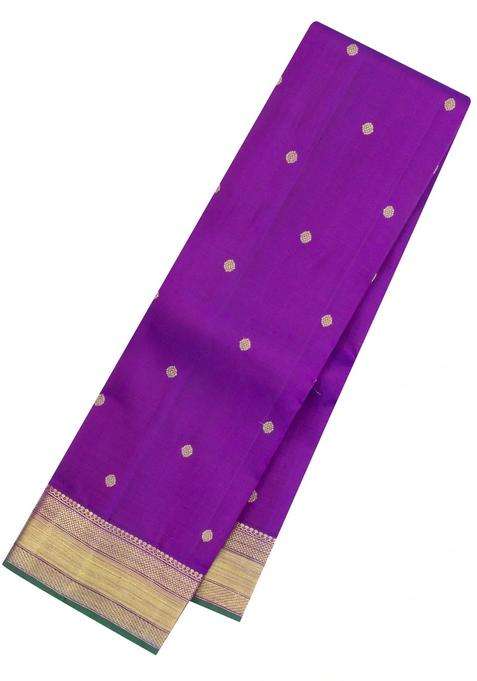 Purple Handloom Kanchipuram Silk Saree With Buttas Zari Border With Buttas And Brocade Design For Women