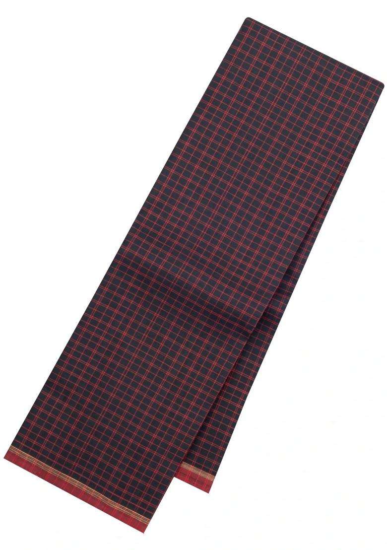 Black Handloom Kanchipuram Silk Saree With Silk Checks With Checks And Stripes Design For Women - Indya