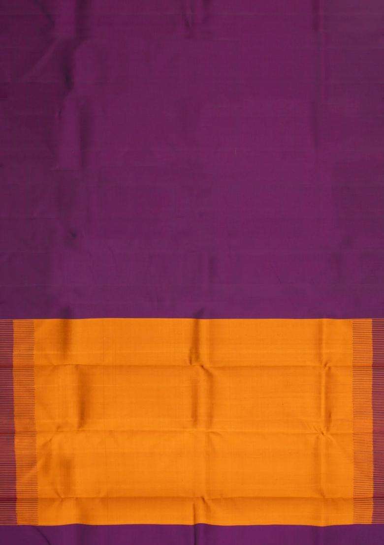 Dark Purple Handloom Korvai Kanchipuram Silk Saree With Thread Work Border With Korvai And Temple Border Design For Women - Indya