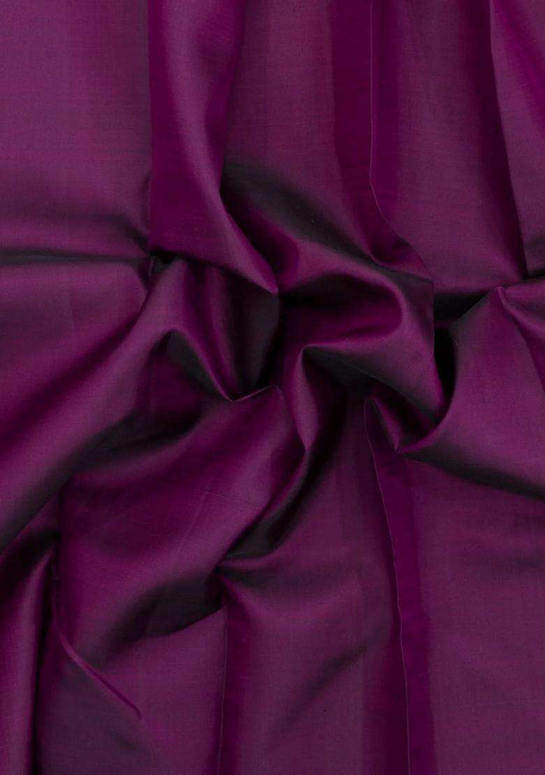 Dark Purple Handloom Korvai Kanchipuram Silk Saree With Thread Work Border With Korvai And Temple Border Design For Women - Indya