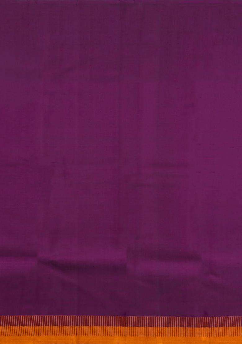 Dark Purple Handloom Korvai Kanchipuram Silk Saree With Thread Work Border With Korvai And Temple Border Design For Women - Indya