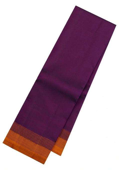Dark Purple Handloom Korvai Kanchipuram Silk Saree With Thread Work Border With Korvai And Temple Border Design For Women
