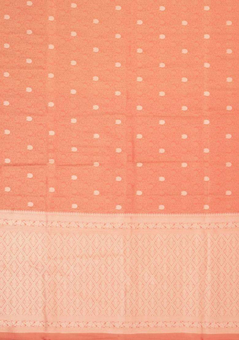 Peach Woven Art Dupion Tissue Saree With Floral Zari Motifs With Buttas And Brocade Design For Women - Indya