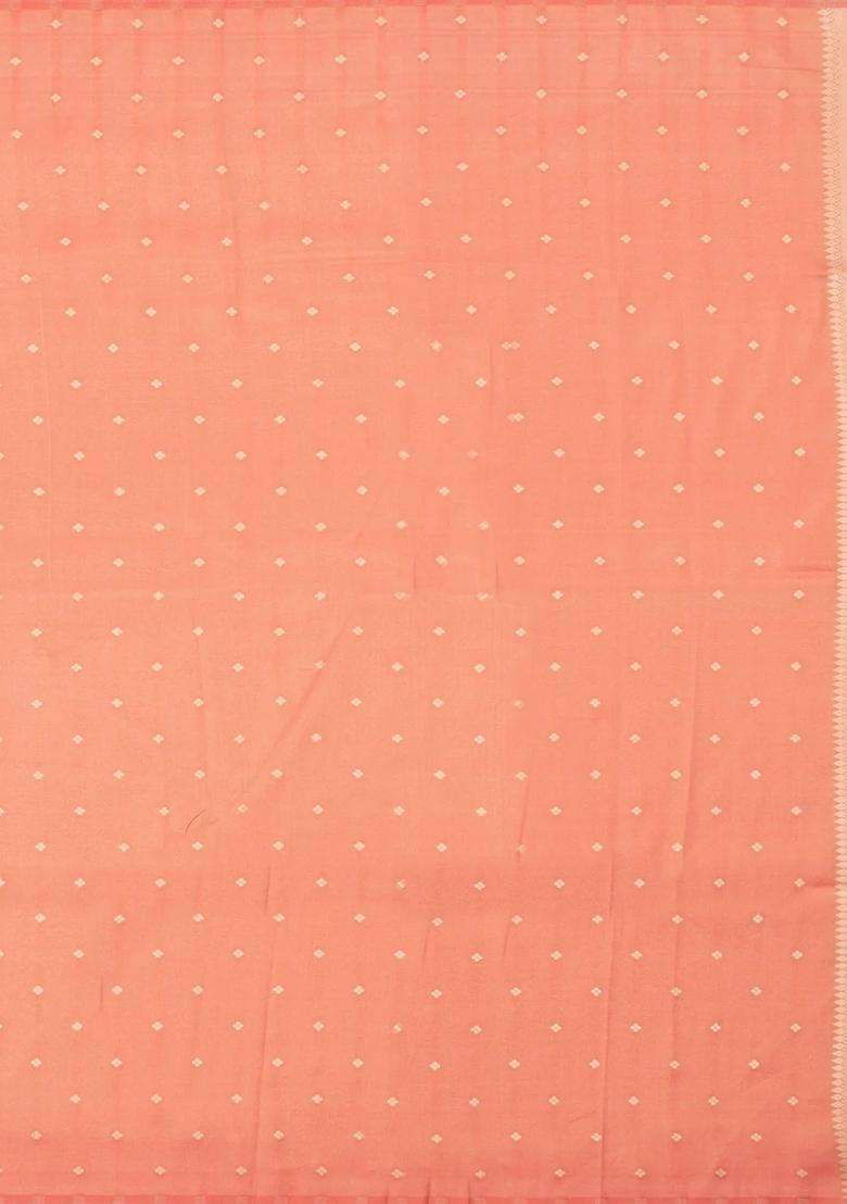 Peach Woven Art Dupion Tissue Saree With Floral Zari Motifs With Buttas And Brocade Design For Women - Indya