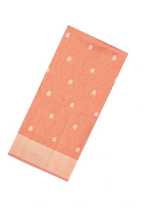 Peach Woven Art Dupion Tissue Saree With Floral Zari Motifs With Buttas And Brocade Design For Women