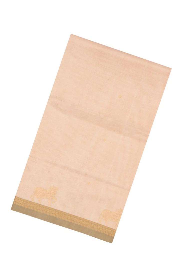 Light Peach Handloom Silk Cotton Saree With Zari Buttas With Buttas And Brocade Design For Women - Indya