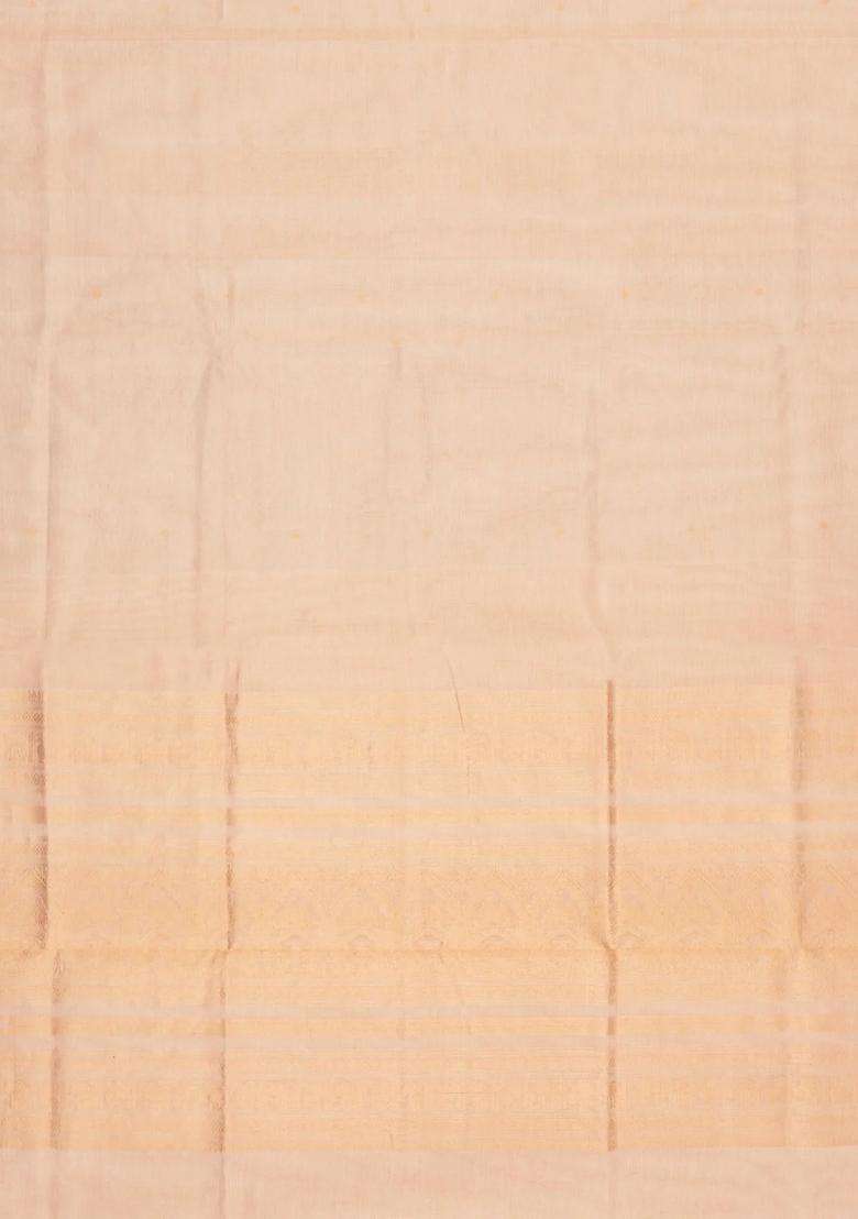 Light Peach Handloom Silk Cotton Saree With Zari Buttas With Buttas And Brocade Design For Women - Indya