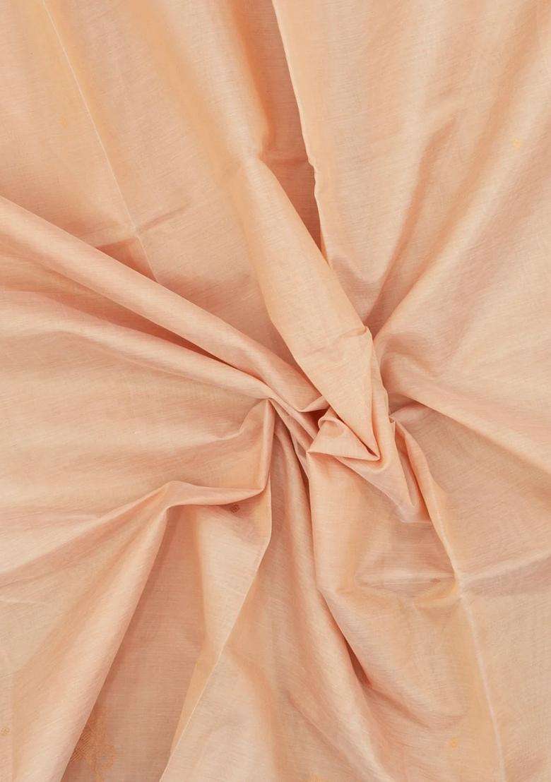 Light Peach Handloom Silk Cotton Saree With Zari Buttas With Buttas And Brocade Design For Women - Indya