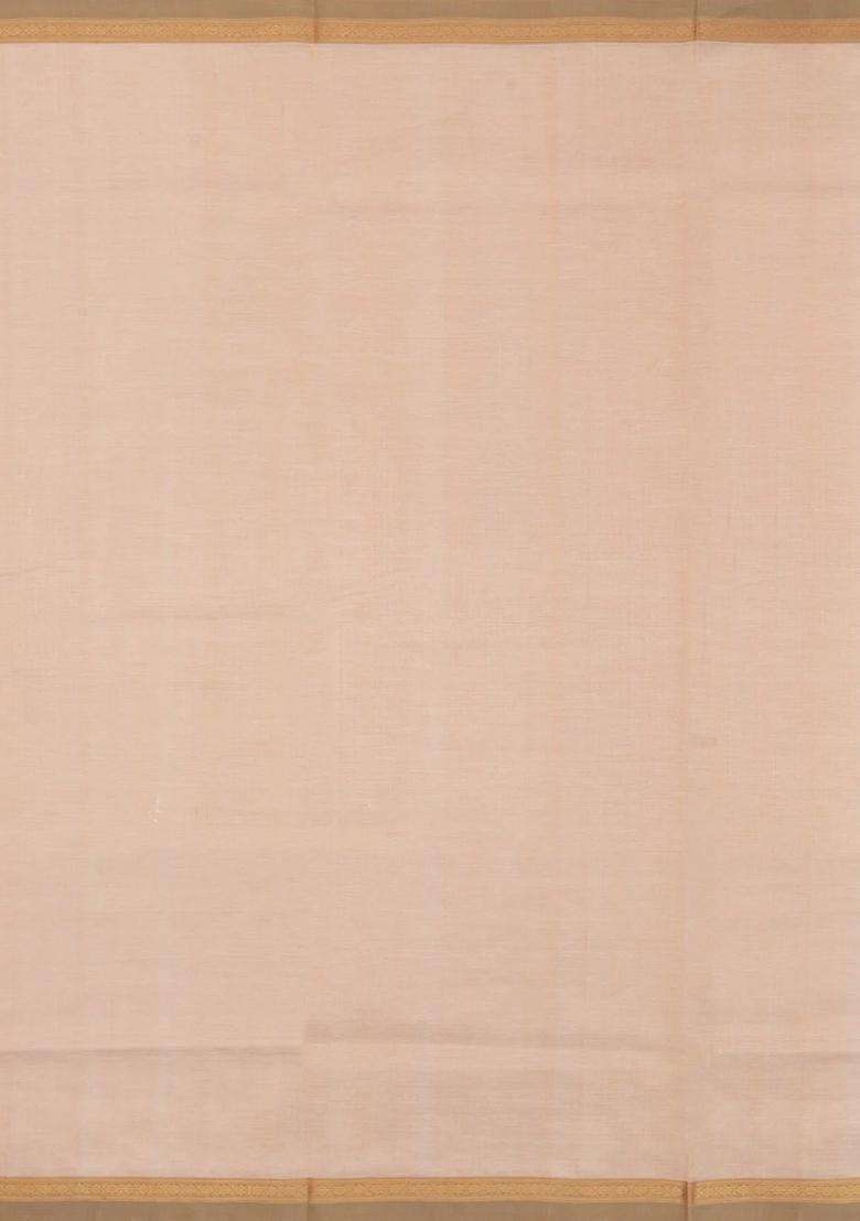 Light Peach Handloom Silk Cotton Saree With Zari Buttas With Buttas And Brocade Design For Women - Indya