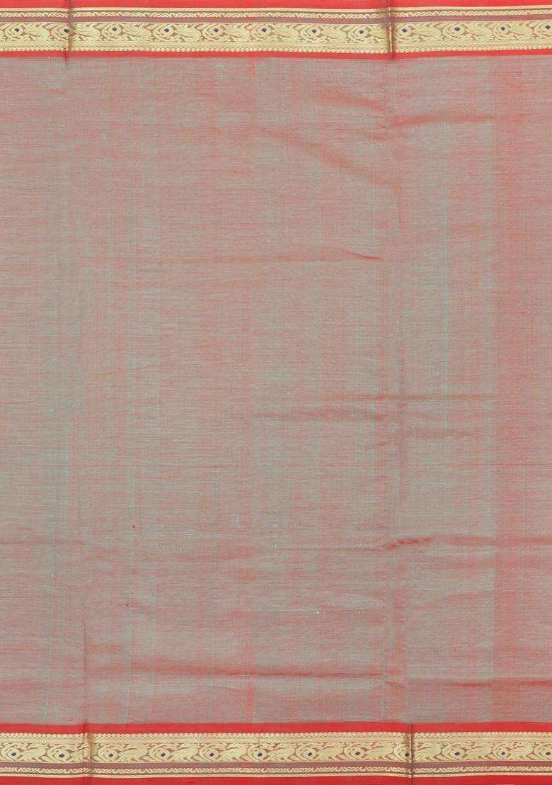Grey Handloom Soft Silk Cotton Saree With Zari Checks With Checks And Stripes Design For Women - Indya