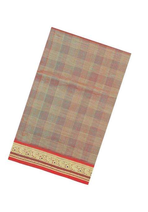 Grey Handloom Soft Silk Cotton Saree With Zari Checks With Checks And Stripes Design For Women
