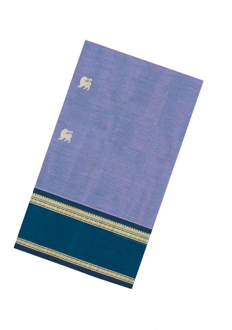 Grey Handloom Silk Cotton Saree With Buttas Contrast Border With Buttas And Brocade Design For Women - Indya