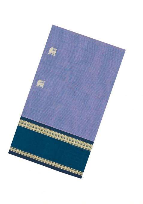 Grey Handloom Silk Cotton Saree With Buttas Contrast Border With Buttas And Brocade Design For Women