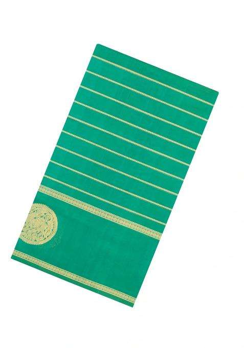 Aquamarine Handloom Silk Cotton Saree With Veldhari Stripes With Checks And Stripes Design For Women