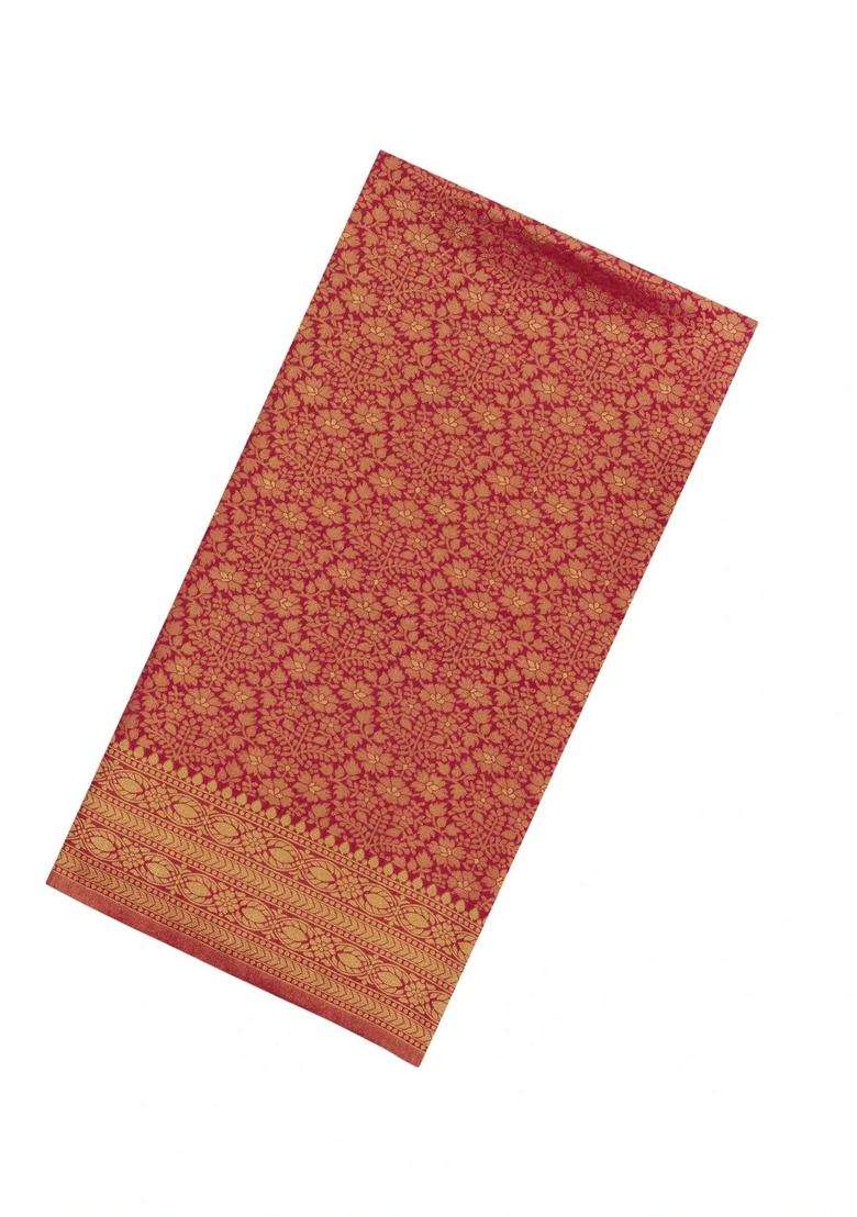 Crimson Woven Art Dupion Art Silk Saree With Floral Zari Motifs With Buttas And Brocade Design For Women - Indya