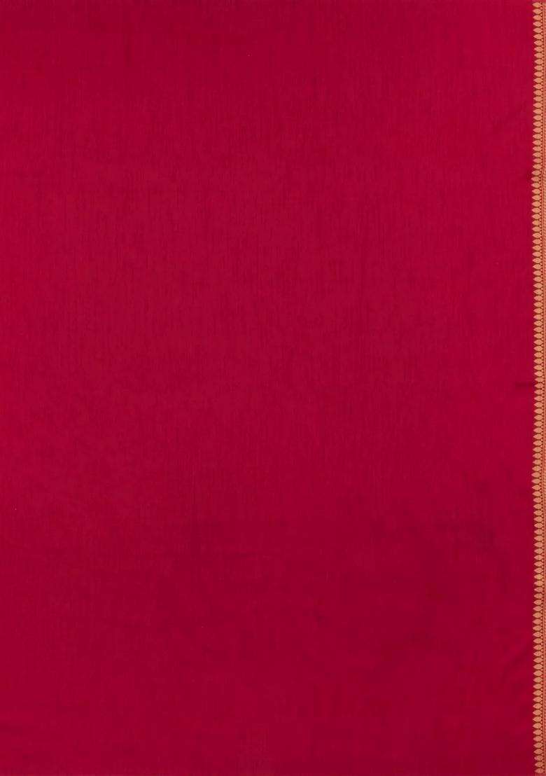 Crimson Woven Art Dupion Art Silk Saree With Floral Zari Motifs With Buttas And Brocade Design For Women - Indya