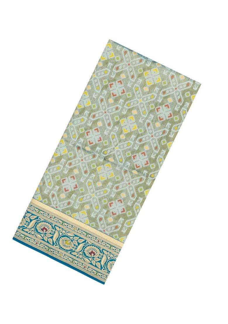 Shadow Green Woven Art Dupion Tissue Saree With Tie Dye Motifs With Buttas And Brocade Design For Women - Indya