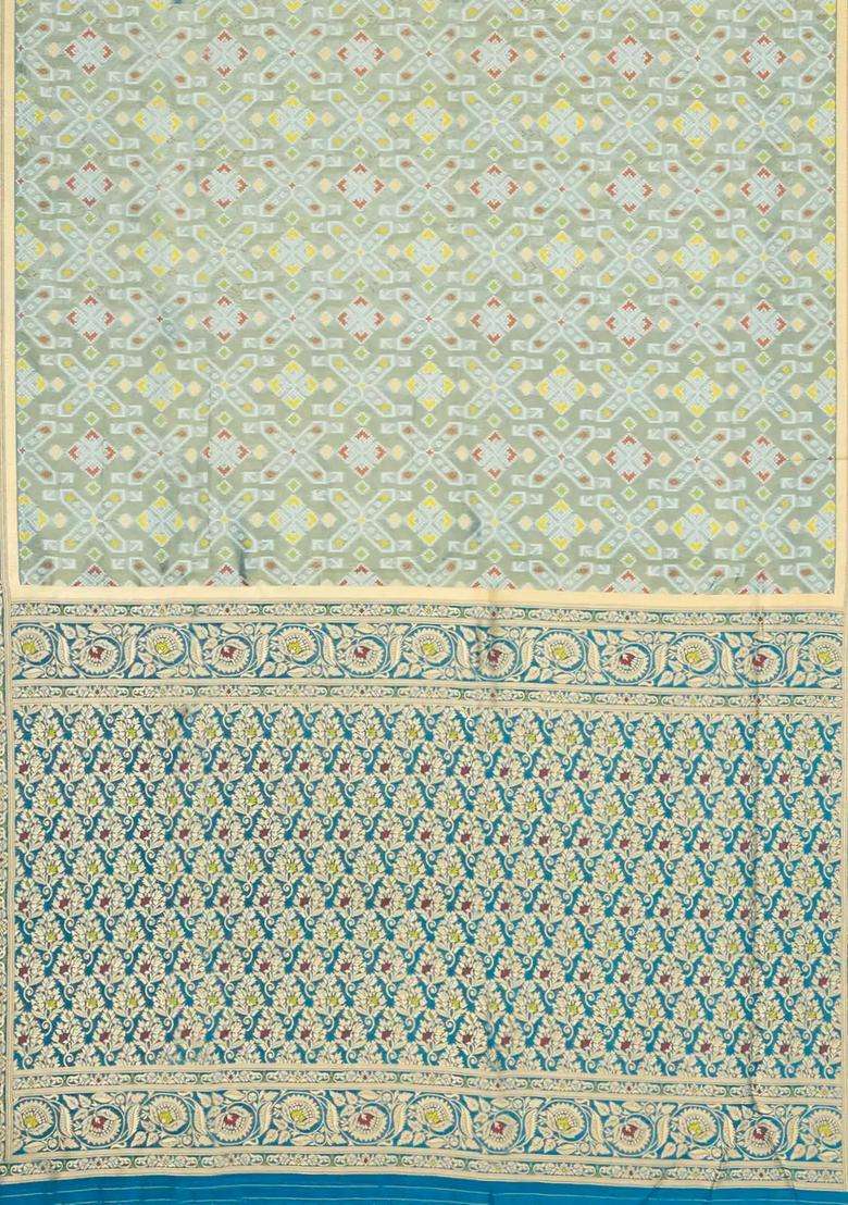 Shadow Green Woven Art Dupion Tissue Saree With Tie Dye Motifs With Buttas And Brocade Design For Women - Indya