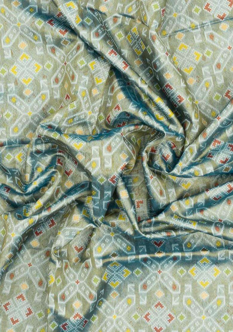 Shadow Green Woven Art Dupion Tissue Saree With Tie Dye Motifs With Buttas And Brocade Design For Women - Indya