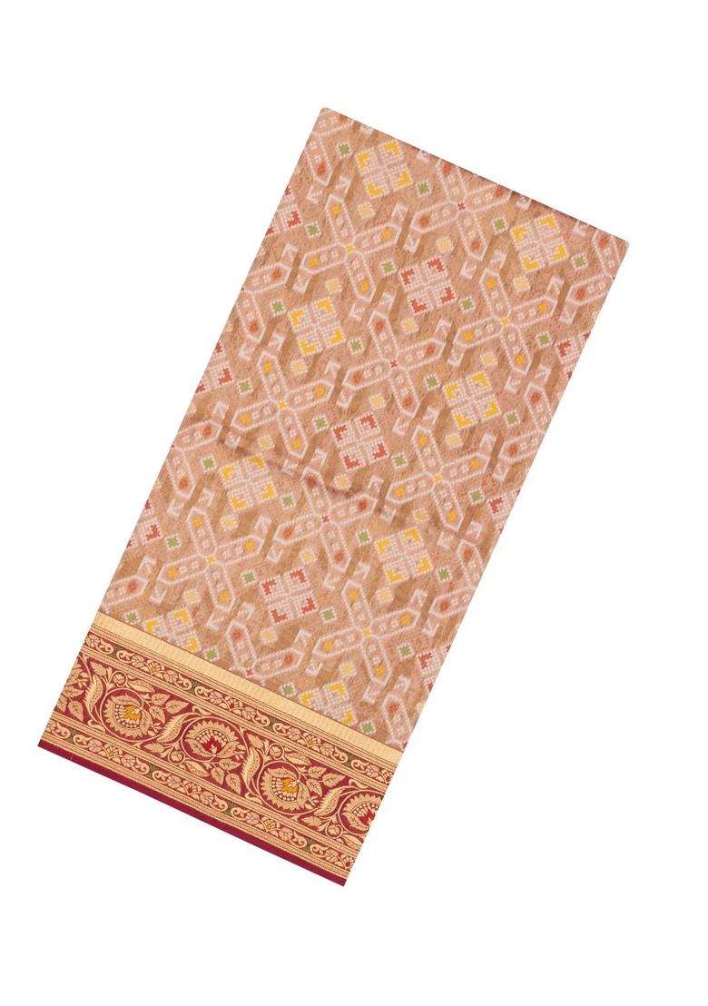 Peach Woven Art Dupion Tissue Saree With Tie Dye Motifs With Buttas And Brocade Design For Women - Indya