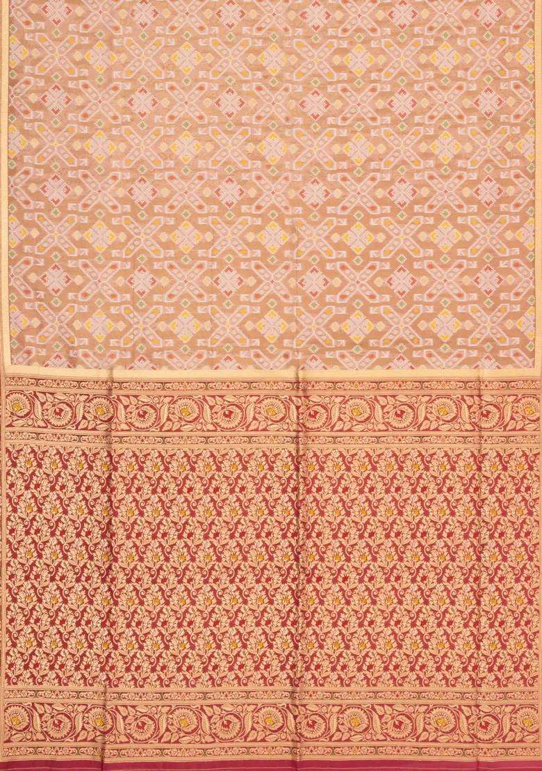 Peach Woven Art Dupion Tissue Saree With Tie Dye Motifs With Buttas And Brocade Design For Women - Indya