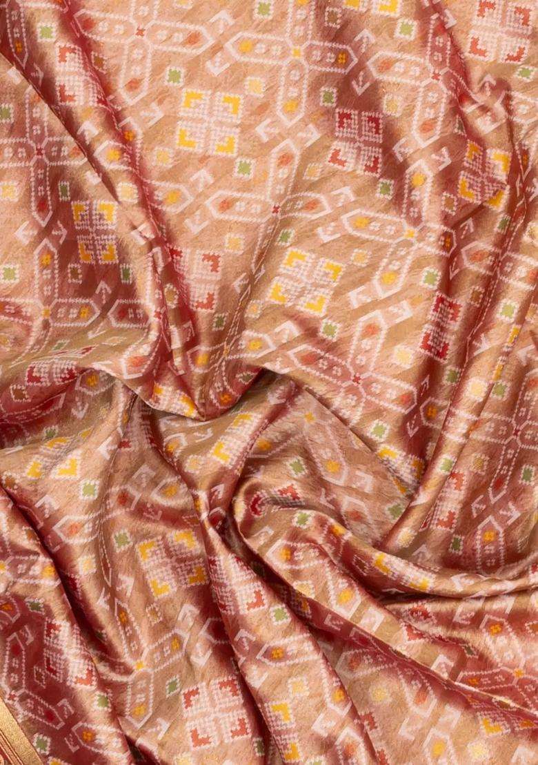 Peach Woven Art Dupion Tissue Saree With Tie Dye Motifs With Buttas And Brocade Design For Women - Indya
