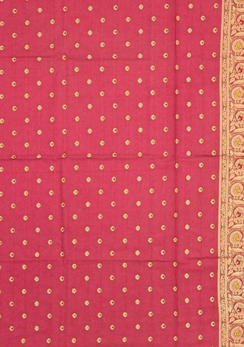 Peach Woven Art Dupion Tissue Saree With Tie Dye Motifs With Buttas And Brocade Design For Women - Indya