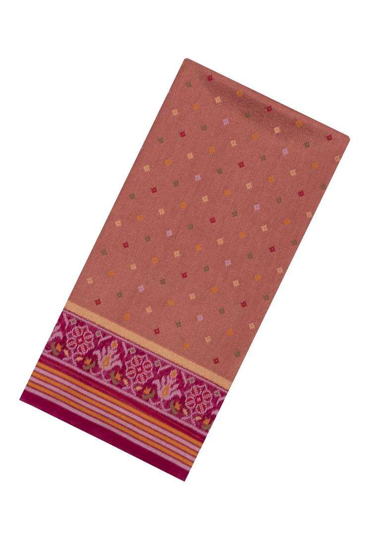 Peach Woven Art Dupion Art Silk Saree With Tie Dye Motifs Zari Border With Buttas And Brocade Design For Women - Indya