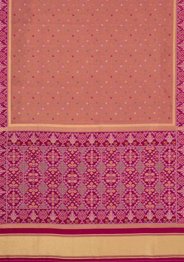 Peach Woven Art Dupion Art Silk Saree With Tie Dye Motifs Zari Border With Buttas And Brocade Design For Women - Indya