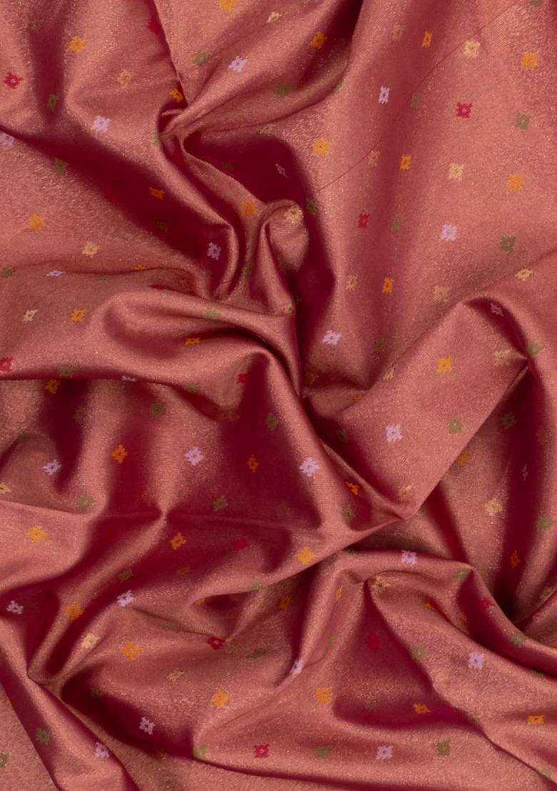 Peach Woven Art Dupion Art Silk Saree With Tie Dye Motifs Zari Border With Buttas And Brocade Design For Women - Indya