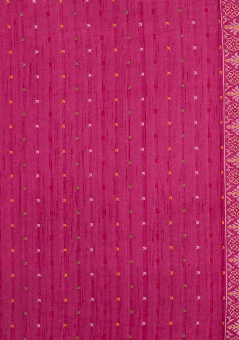 Peach Woven Art Dupion Art Silk Saree With Tie Dye Motifs Zari Border With Buttas And Brocade Design For Women - Indya