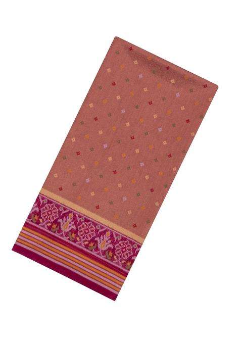 Peach Woven Art Dupion Art Silk Saree With Tie Dye Motifs Zari Border With Buttas And Brocade Design For Women