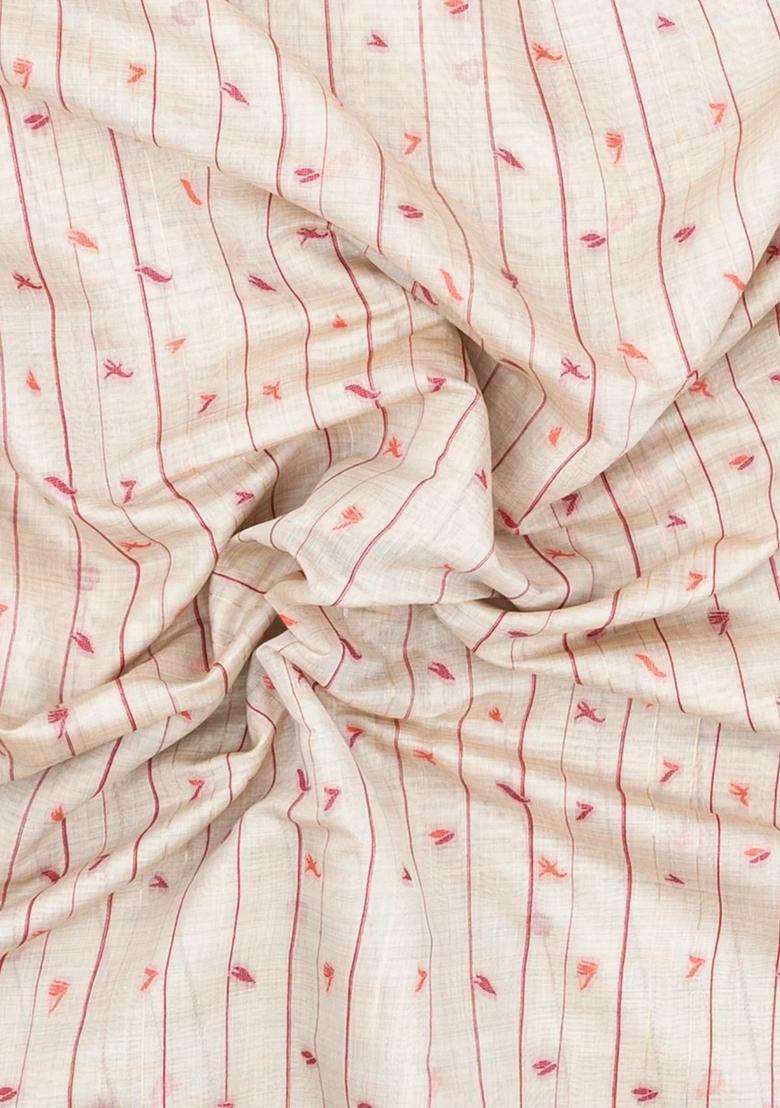 Cream Woven Blended Chanderi Silk Cotton Saree With Floral Motifs With Buttas And Brocade Design For Women - Indya