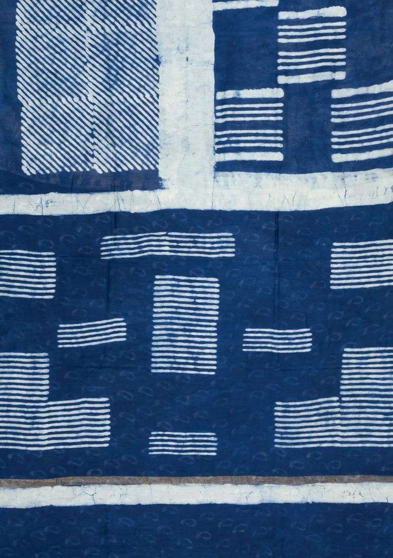 Indigo Printed Jaipur Cotton Saree With Tie Dye Motifs For Women - Indya