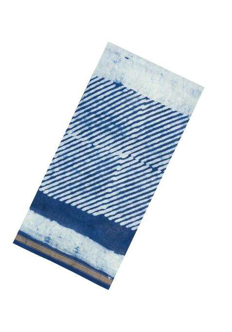 Indigo Printed Jaipur Cotton Saree With Tie Dye Motifs For Women