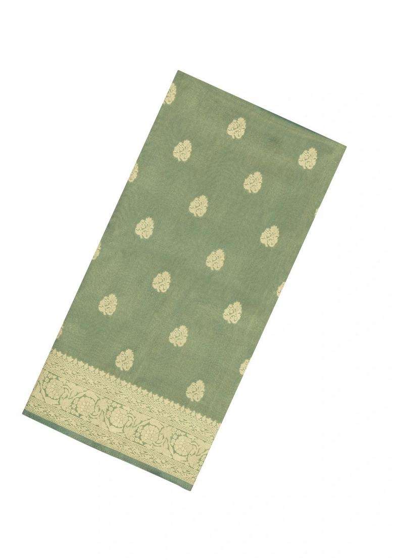 Aquamarine Woven Art Tissue Dupion Saree With Floral Zari Buttas With Buttas And Brocade Design For Women - Indya