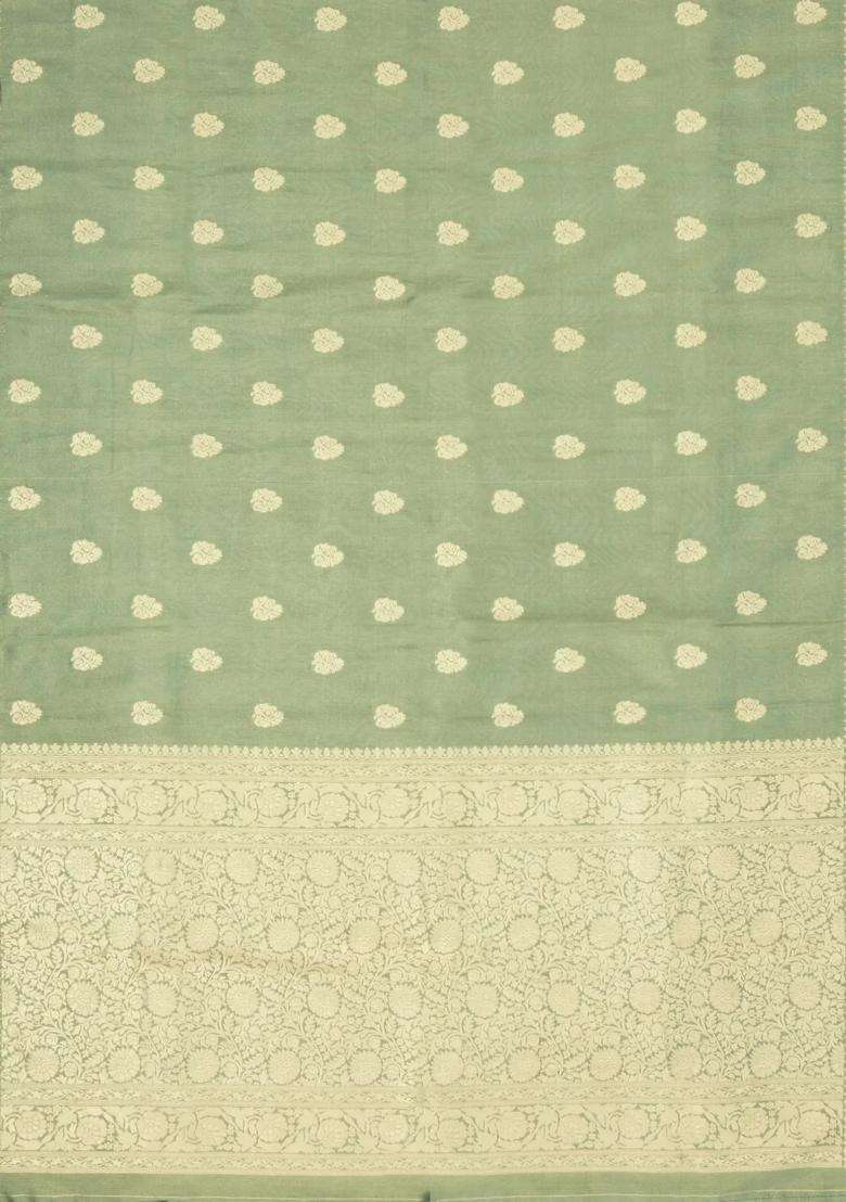 Aquamarine Woven Art Tissue Dupion Saree With Floral Zari Buttas With Buttas And Brocade Design For Women - Indya