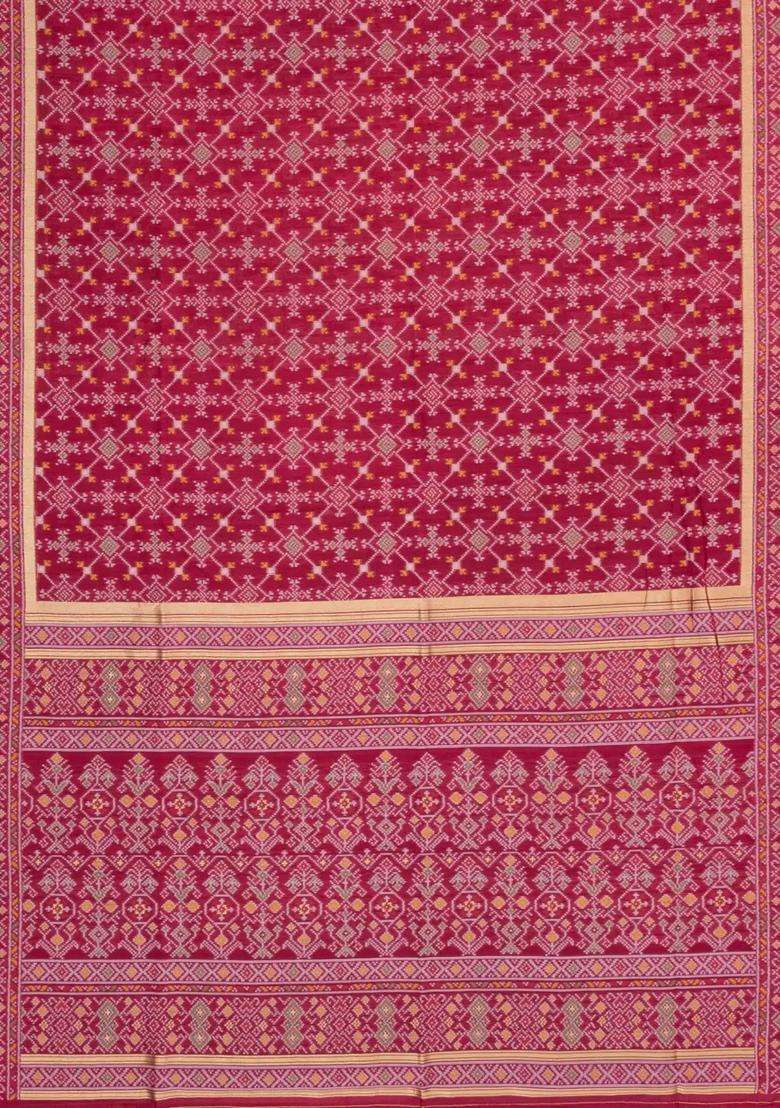Magenta Woven Art Dupion Art Silk Saree With Tie Dye Motifs With Buttas And Brocade Design For Women - Indya